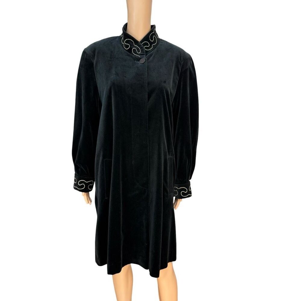 F.S. Limited VTG Black Cotton Velvet Coat Jacket Embroidered Trim USA size 11/12